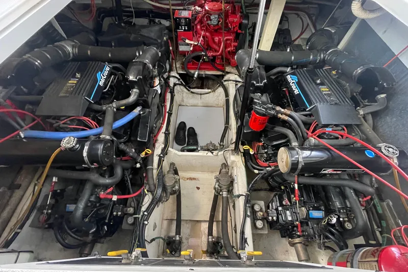 Slide: The Image of Engine compartment of a 1997 Bayliner 4085 Avanti with dual MerCruiser engines. - 29