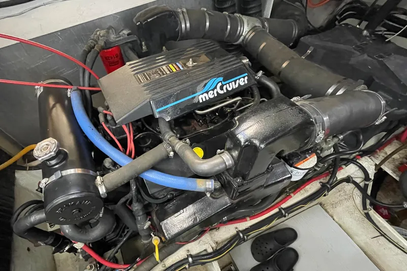 Slide: The Image of Engine compartment of a 1997 Bayliner 4085 Avanti with MerCruiser engine components. - 35