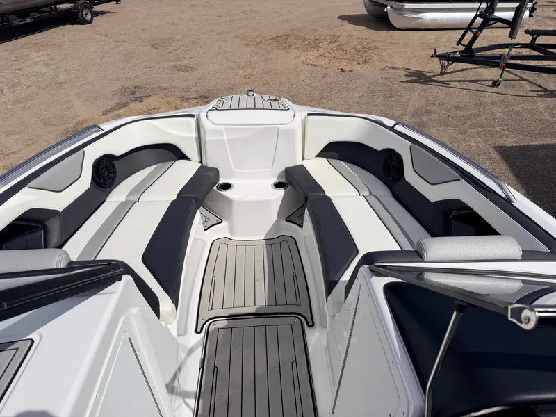 Slide: The Image of Interior of 2020 Yamaha 212S Jet Boat with gray seating. - 3