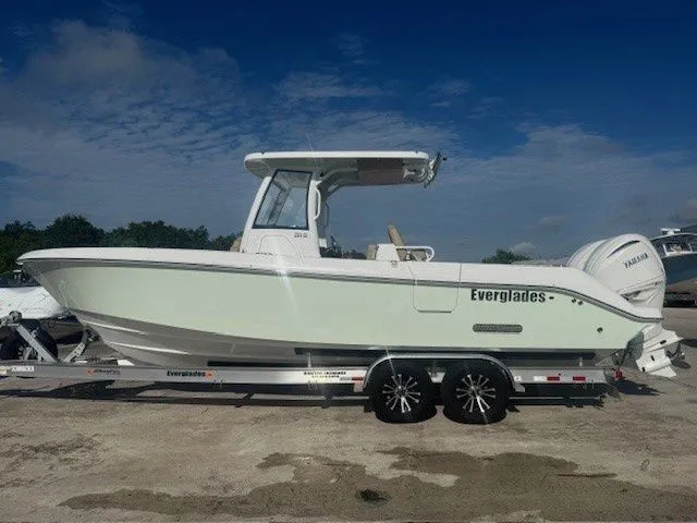 Slide: The Image of Everglades 285 Center Console boat, 2026 model, on trailer. - 6