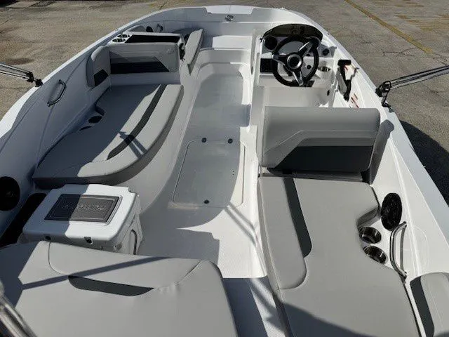Slide: The Image of Interior of 2026 Hurricane SunDeck Sport 185 OB with gray seating. - 4