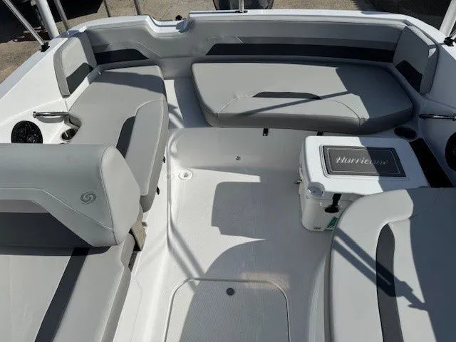 Slide: The Image of Interior of 2026 Hurricane SunDeck Sport 185 OB with gray seating. - 5