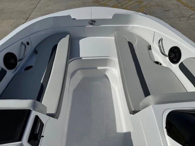 Slide: The Image of Interior of 2026 Hurricane SunDeck Sport 185 OB with gray seating. - 9