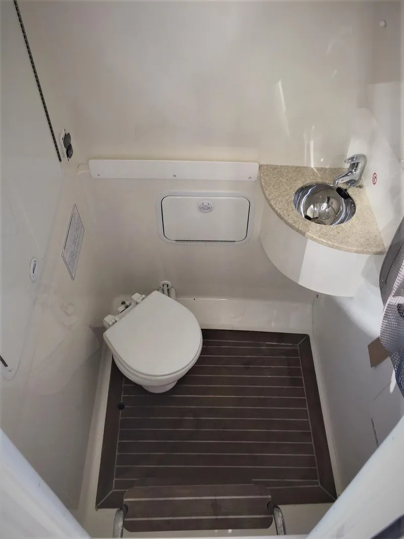 Slide: The Image of Interior of 2017 Regulator 28 Forward Seating with toilet and sink. - 5