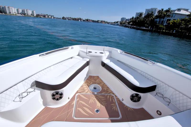Slide: The Image of Luxurious 2021 Sea Ray SLX 400 Outboard boat interior with waterfront view. - 34