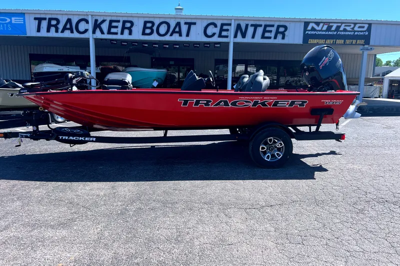 The Image of 2026 Tracker Pro Team 195 boat in vibrant red at Tracker Boat Center. - 0