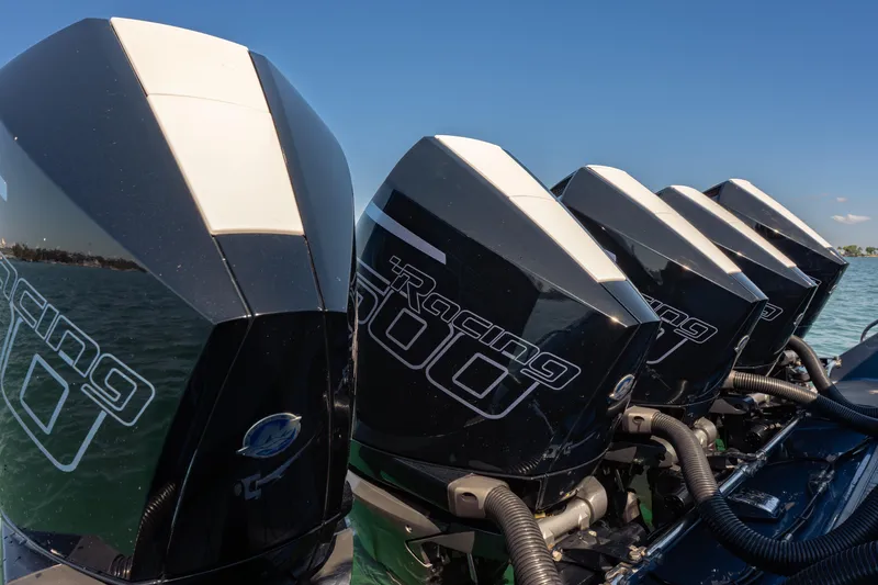 Slide: The Image of Four powerful outboard engines on a 2024 Cigarette 42' Auroris boat. - 22