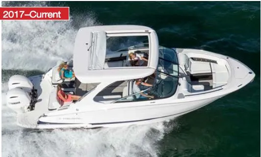 Slide: The Image of Aerial view of a 2021 Regal 29 OBX boat on water. - 32