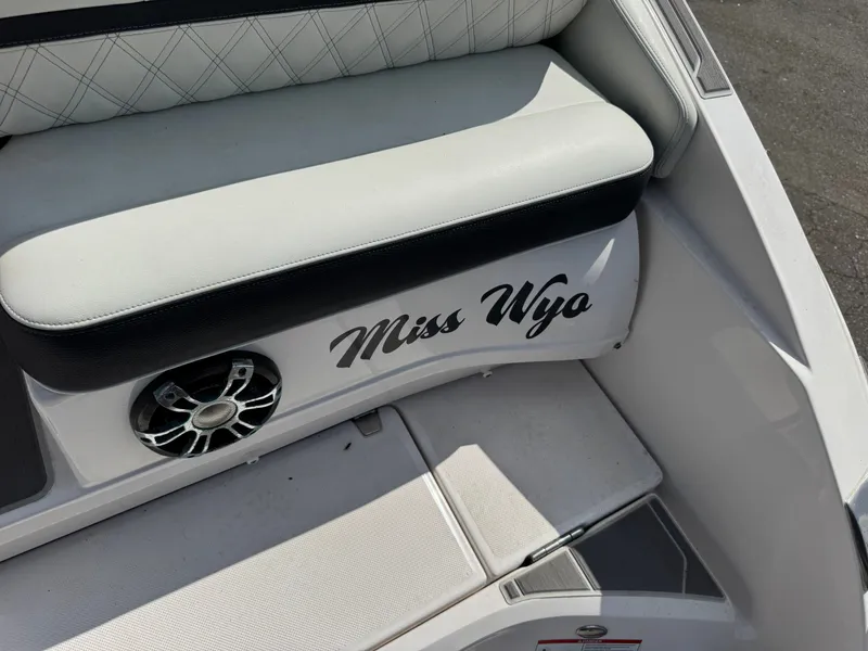 Slide: The Image of Regal 29 OBX 2021 boat seat with "Miss Wyo" lettering. - 6
