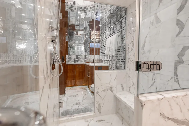 Slide: The Image of Luxurious marble bathroom in 2014 Hatteras 80 Motor Yacht Sky Lounge. - 42