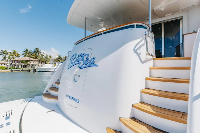 Slide: The Image of Luxury yacht Hatteras 80 Motor Yacht Sky Lounge, 2014, docked in sunny Fort Lauderdale. - 7