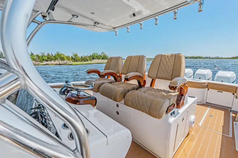 Slide: The Image of Luxurious seating on 2021 Valhalla Boatworks V-41, featuring elegant design and craftsmanship. - 19