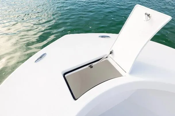 Slide: The Image of Open hatch on 2026 Privateer ROAMER II boat, with ocean background. - 8