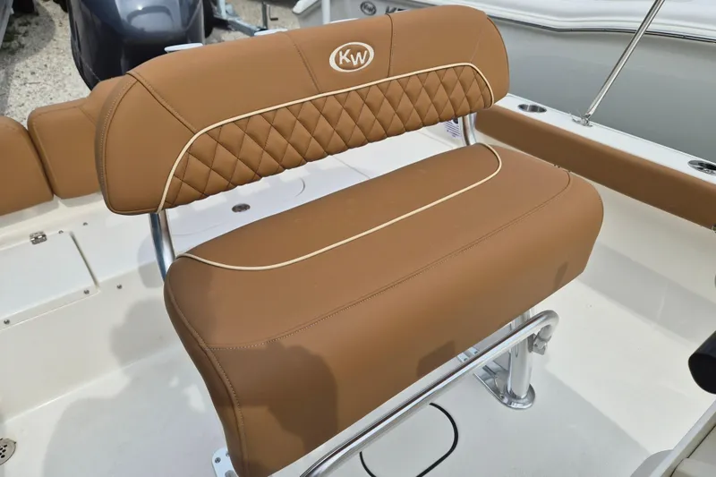 Slide: The Image of Brown leather seating on 2026 Key West 189 FS boat, featuring diamond stitching. - 11