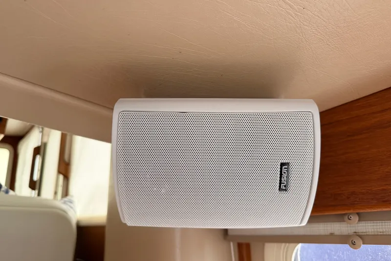 Slide: The Image of White Fusion speaker mounted inside a 2002 American Tug 34 boat. - 25