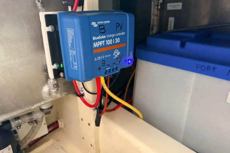 Slide: The Image of BlueSolar charge controller in 2002 American Tug 34 boat engine room. - 66