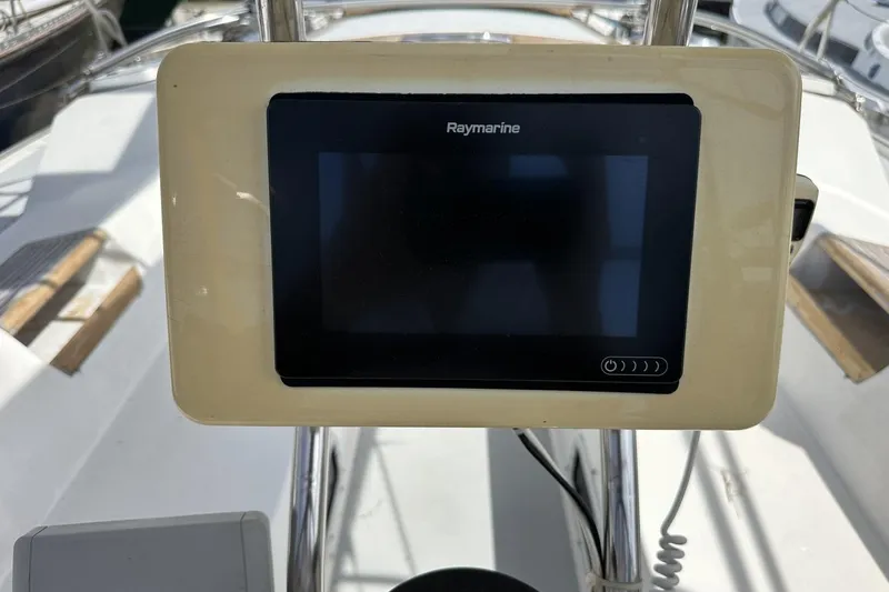 Slide: The Image of Raymarine navigation display on a 1991 Catalina 42 sailboat cockpit. - 161