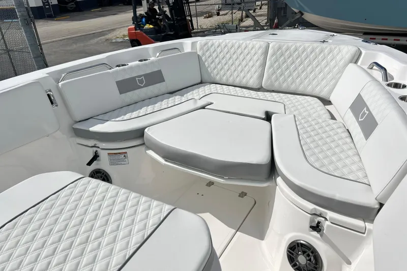Slide: The Image of 2026 Sea Fox 268 Commander boat interior with luxurious quilted seating. - 14
