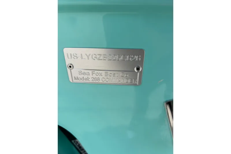 Slide: The Image of Metallic nameplate on a 2026 Sea Fox 268 Commander boat. - 25