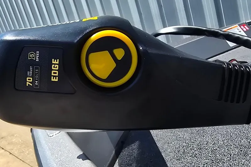 Slide: The Image of Trolling motor control on a 2026 Lowe Stinger 175 boat, featuring 70 lbs thrust and 24 volts. - 5