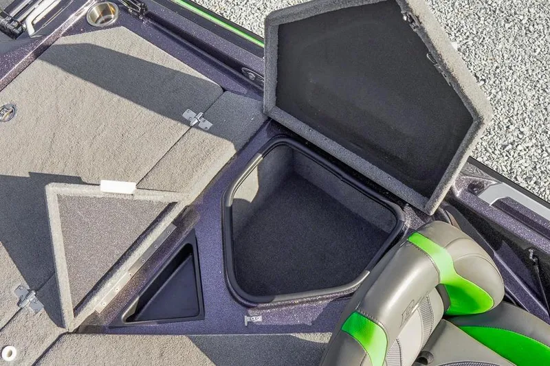 Slide: The Image of 2023 Bass Cat Puma STS boat storage compartments and seating detail. - 22