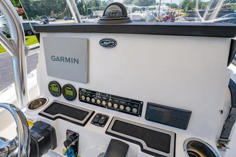 Slide: The Image of 2021 Sea Fox 228 Commander boat dashboard with Garmin navigation system. - 12