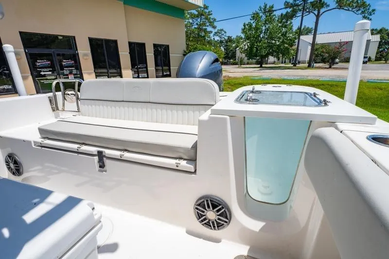 Slide: The Image of 2021 Sea Fox 228 Commander boat interior with seating and storage compartments. - 4