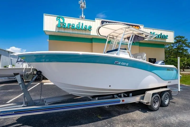 Slide: The Image of 2021 Sea Fox 228 Commander boat on trailer at Paradise Marine dealership. - 8