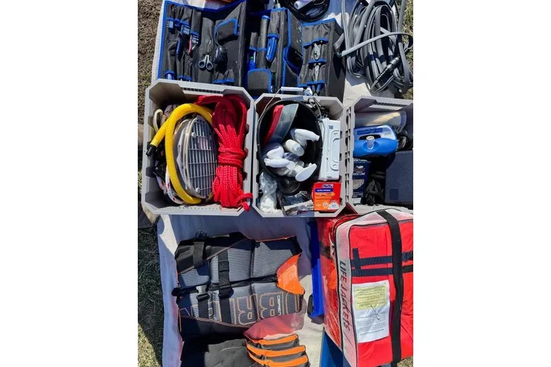 Slide: The Image of Emergency equipment and supplies organized in a Zodiac Medline 7.5 GT, 2024 model. - 30
