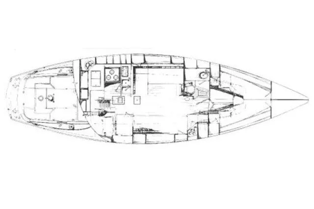 Slide: The Image of Floor plan of a 1982 Cape Dory 36 sailboat, showcasing interior layout and design. - 50