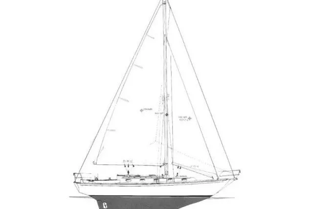 Slide: The Image of Line drawing of a 1982 Cape Dory 36 sailboat, side profile view. - 52