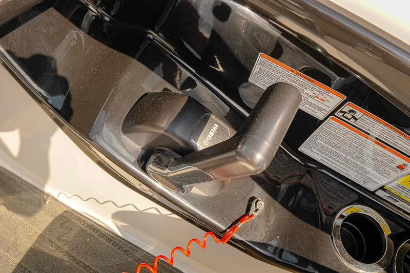Slide: The Image of Close-up of 2015 Yamaha SX192 boat throttle control with safety lanyard. - 19