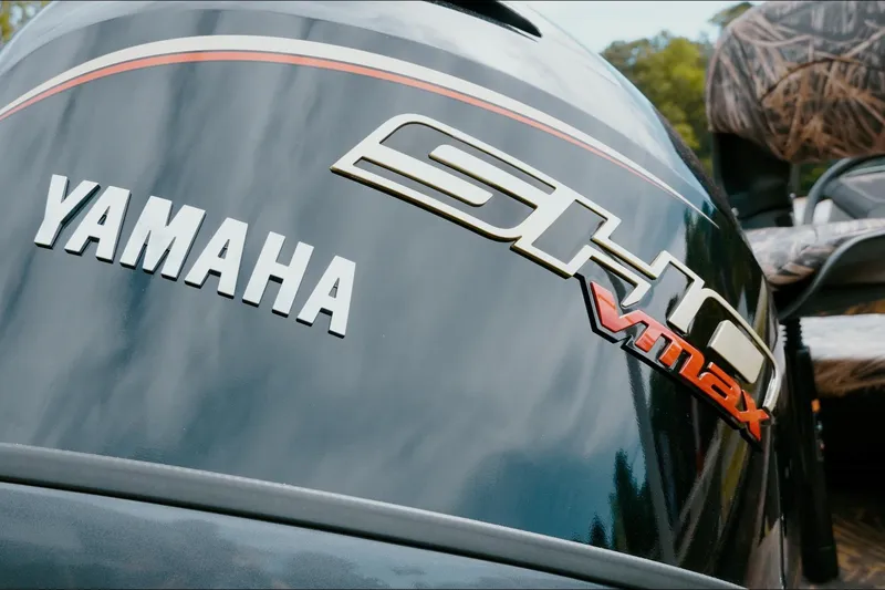 Slide: The Image of Close-up of Yamaha SHO VMAX engine on 2026 G3 Gator Tough 18 CC boat. - 16