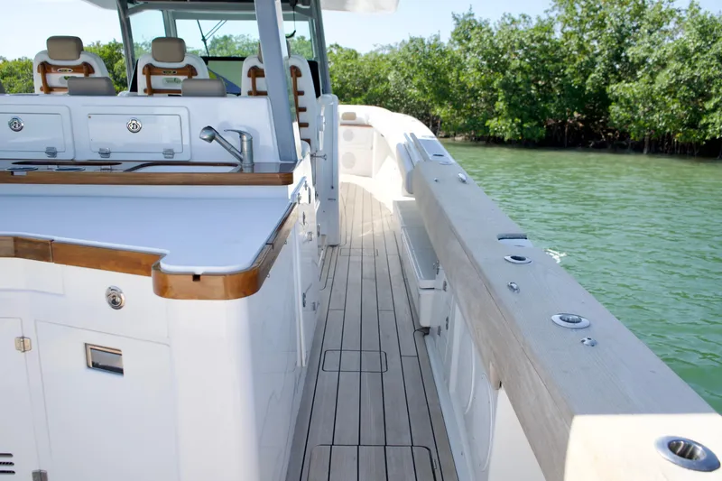 Slide: The Image of 2019 HCB 53 Suenos boat deck with seating and water view. - 17