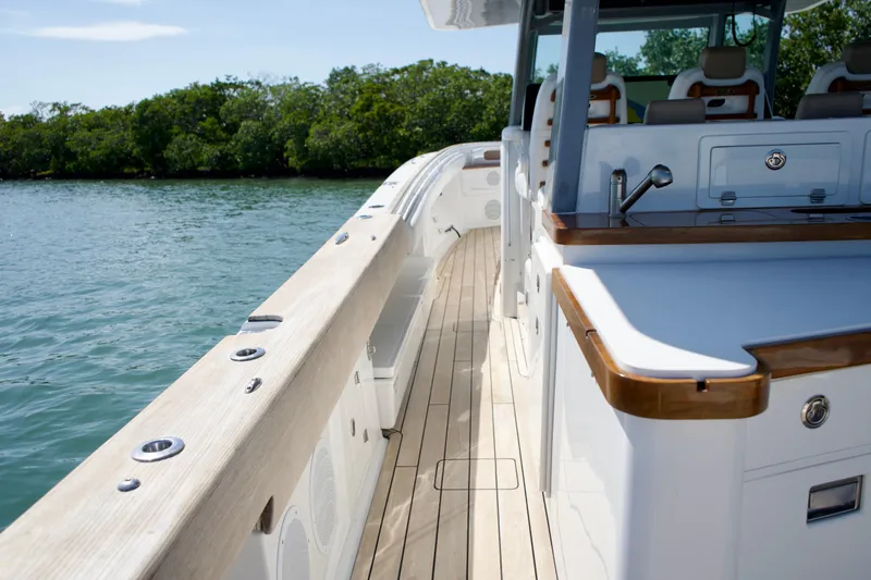 Slide: The Image of 2019 HCB 53 Suenos boat deck with sleek design and luxurious features. - 18