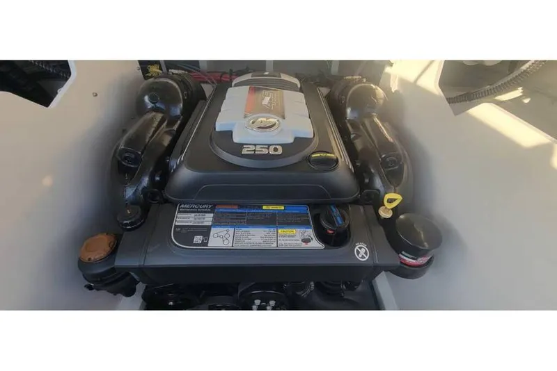 Slide: The Image of 2024 Crownline 210 SS boat engine, featuring a Mercury 250 horsepower motor. - 10