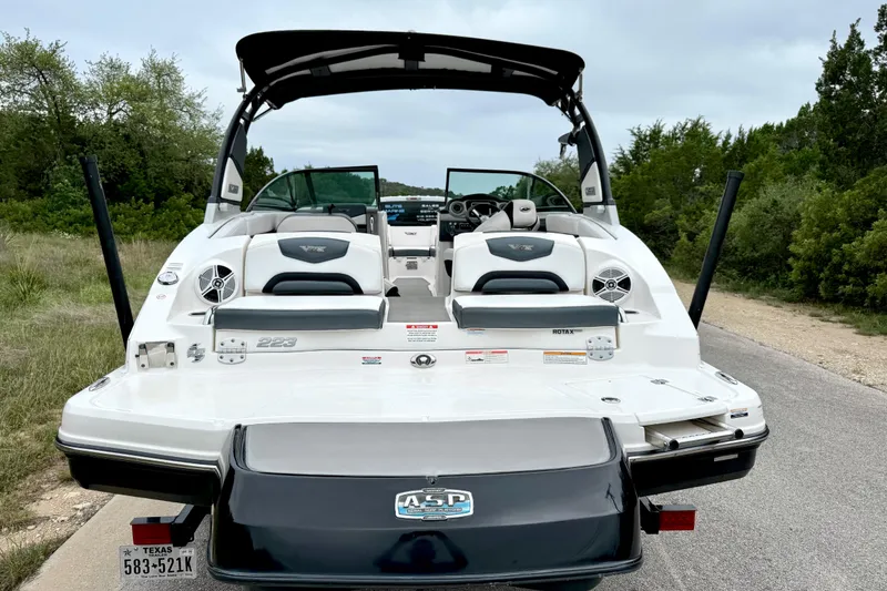 Slide: The Image of 2019 Chaparral Vortex 223 VRX boat on a road, rear view. - 12