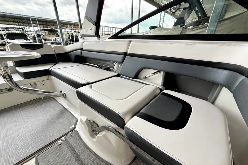 Slide: The Image of 2019 Chaparral Vortex 223 VRX boat interior with sleek seating and modern design. - 31