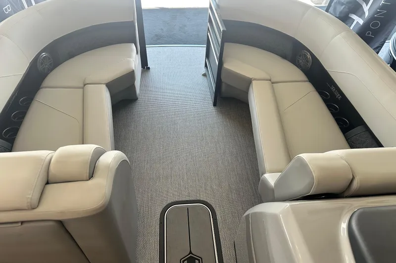 Slide: The Image of Interior of 2026 Harris Solstice 230 CWDH pontoon boat with luxurious seating. - 9