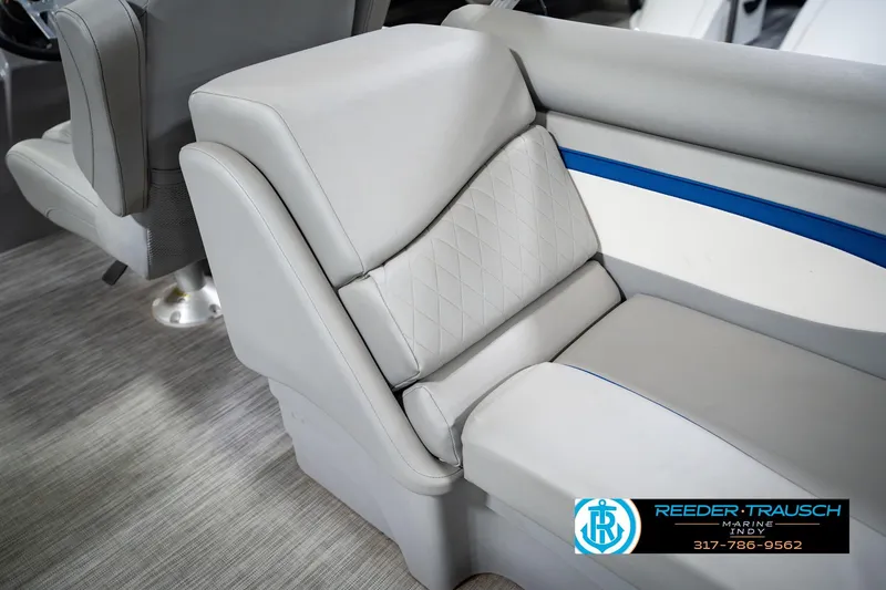Slide: The Image of Luxurious seating on 2021 Bennington 22 SVSR pontoon boat with elegant gray upholstery. - 33