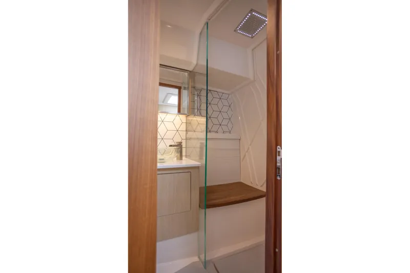 Slide: The Image of Luxurious bathroom interior of 2026 Regal 43 SAV yacht with modern design elements. - 26