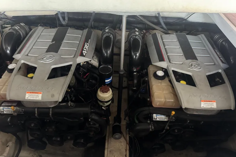 Slide: The Image of Twin MerCruiser 496 engines in a 2008 Formula 350 Sun Sport boat. - 25