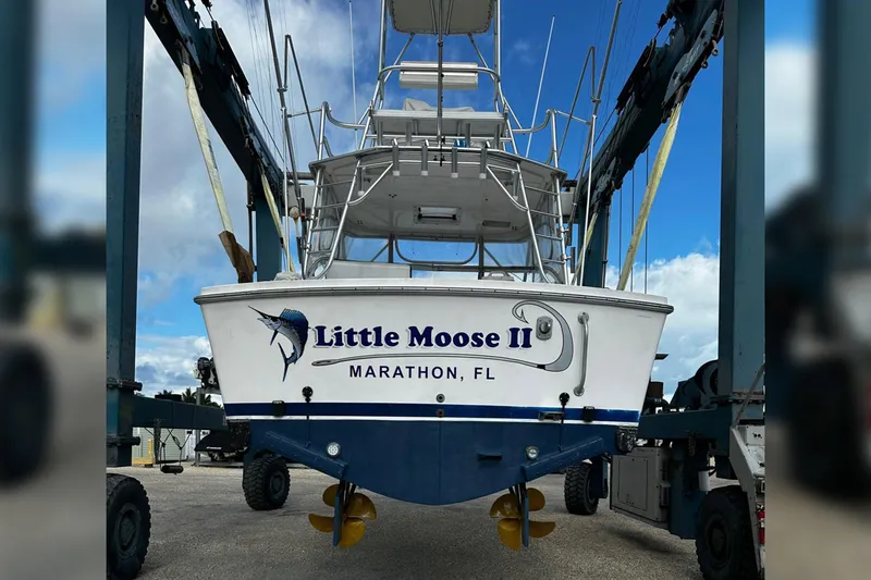 Slide: The Image of 2006 Luhrs 28 Open boat "Little Moose II" in dry dock, Marathon, FL. - 5