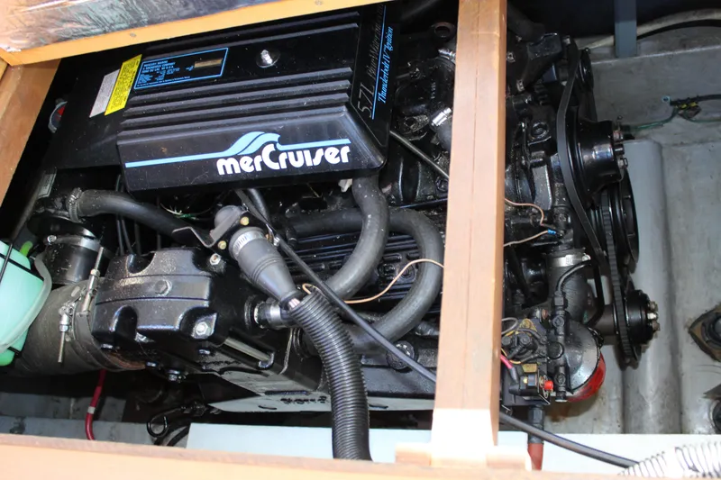 Slide: The Image of Engine compartment of a 1990 Carver 3207 Aft Cabin Motor Yacht with MerCruiser engine. - 26