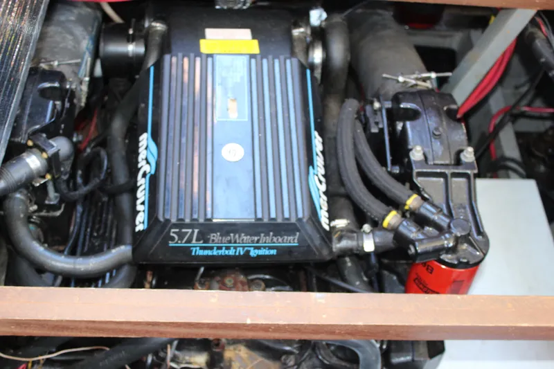 Slide: The Image of Engine compartment of a 1990 Carver 3207 Aft Cabin Motor Yacht with 5.7L MerCruiser engine. - 30