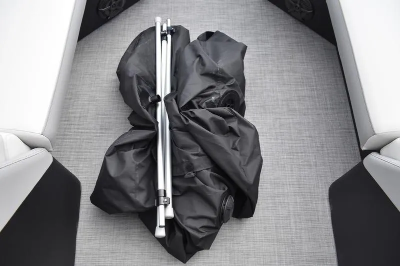 Slide: The Image of Folded black canopy on Lowe SS 230 WT Special boat, 2026 model. - 2
