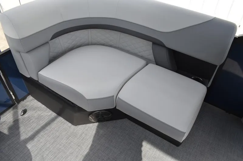 Slide: The Image of Luxurious seating on 2026 Lowe SS 230 WT Special boat, featuring elegant gray upholstery. - 43