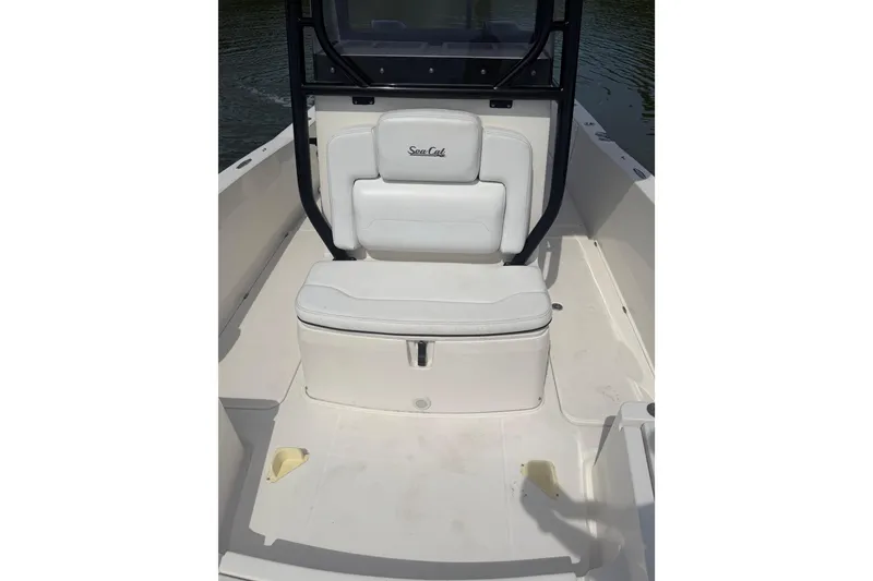 Slide: The Image of 2020 Sea Cat 260 boat interior with white seating and console. - 18