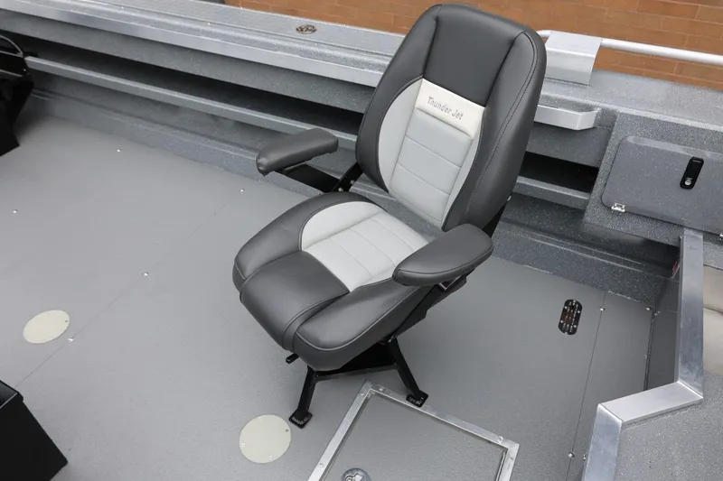 Slide: The Image of 2025 Thunder Jet 209 Rush OT boat seat, featuring sleek black and gray design. - 14