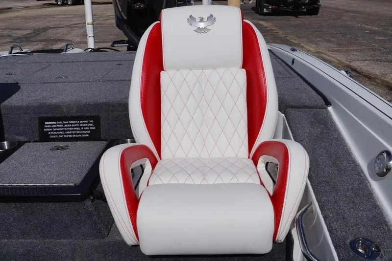 Slide: The Image of Luxurious white and red seat in 2026 Phoenix 721 ZXL boat, featuring diamond stitching. - 18